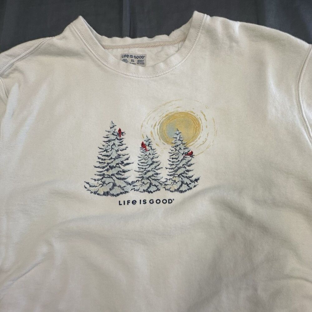 Life Is Good Simply True Fleece Sweatshirt Snowy Pines Cardinals Womens XL - Picture 4 of 9